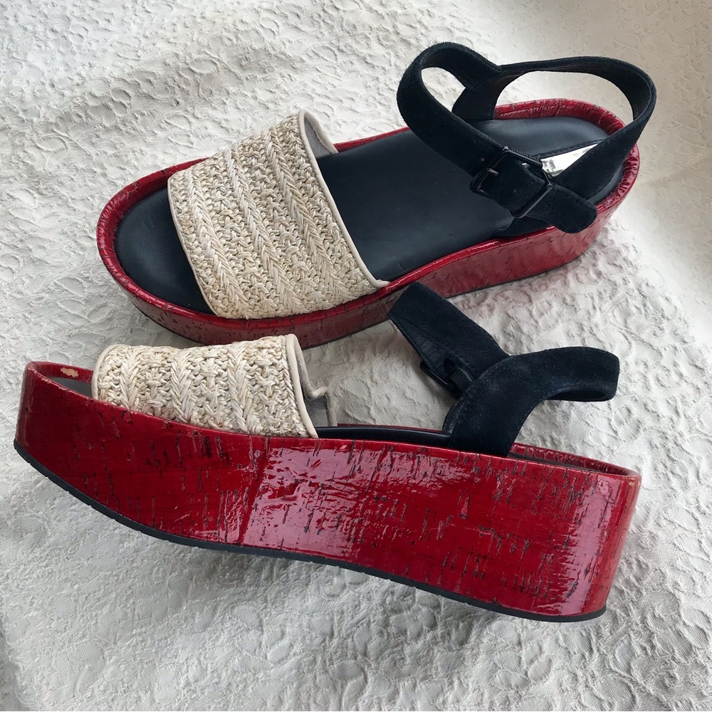 Kenneth Cole Danton platform shoes red/black straps size 9M - Picture 2 of 16